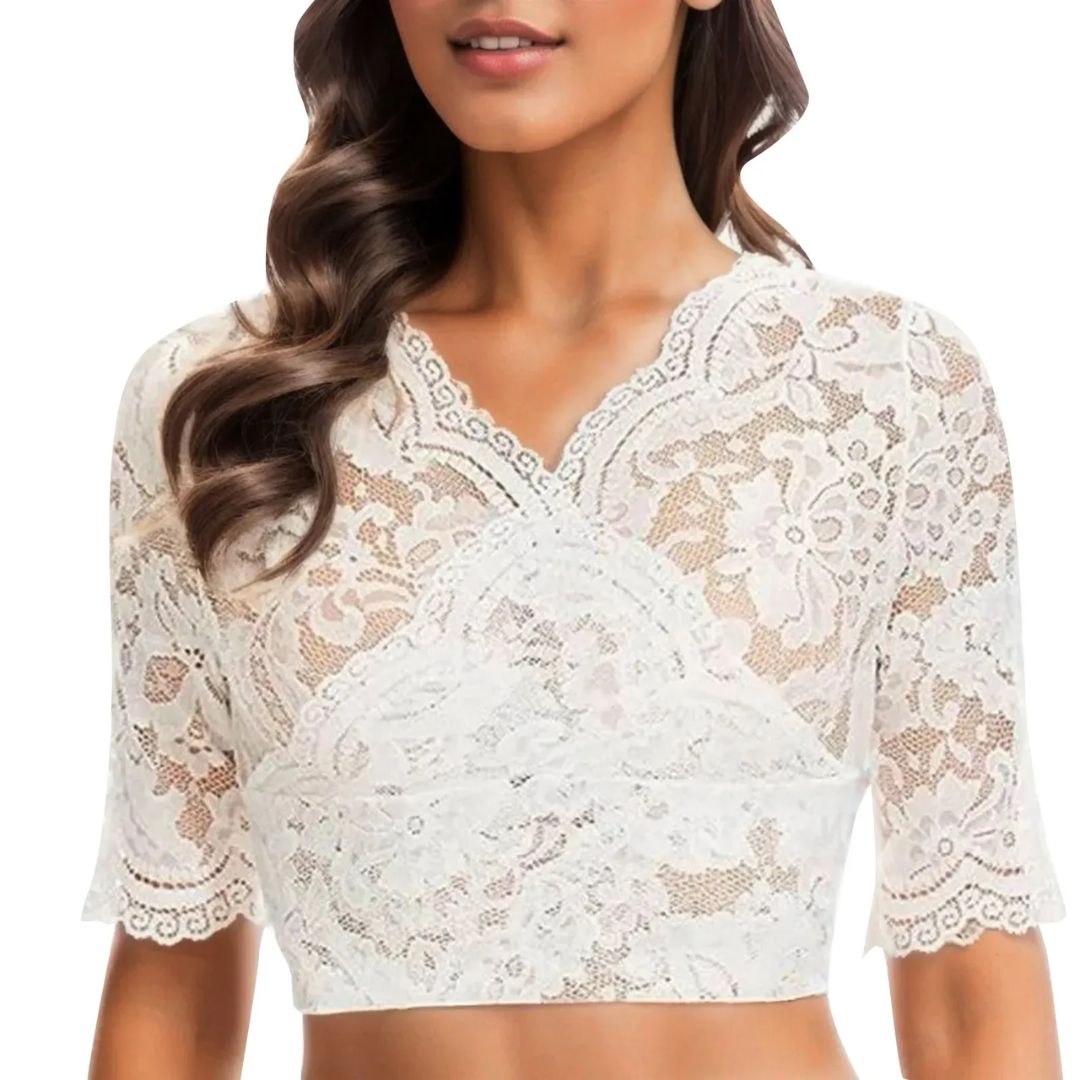 Weiße Dirndlbluse Damen für Oktoberfest (4)