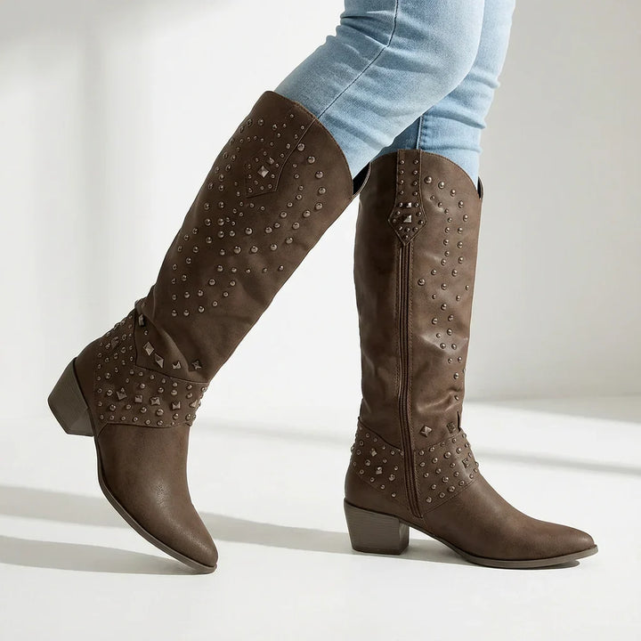 Winterstiefel Damen gefüttert im Western-Stil in Braun