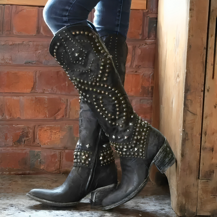 Winterstiefel Damen gefüttert im Western-Stil in Schwarz