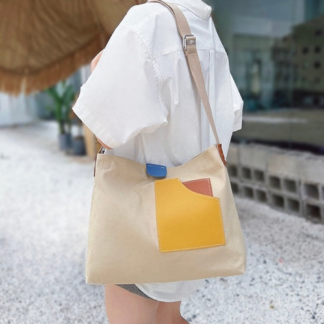 Women's Colour-Block Canvas Tote Bag en Beige