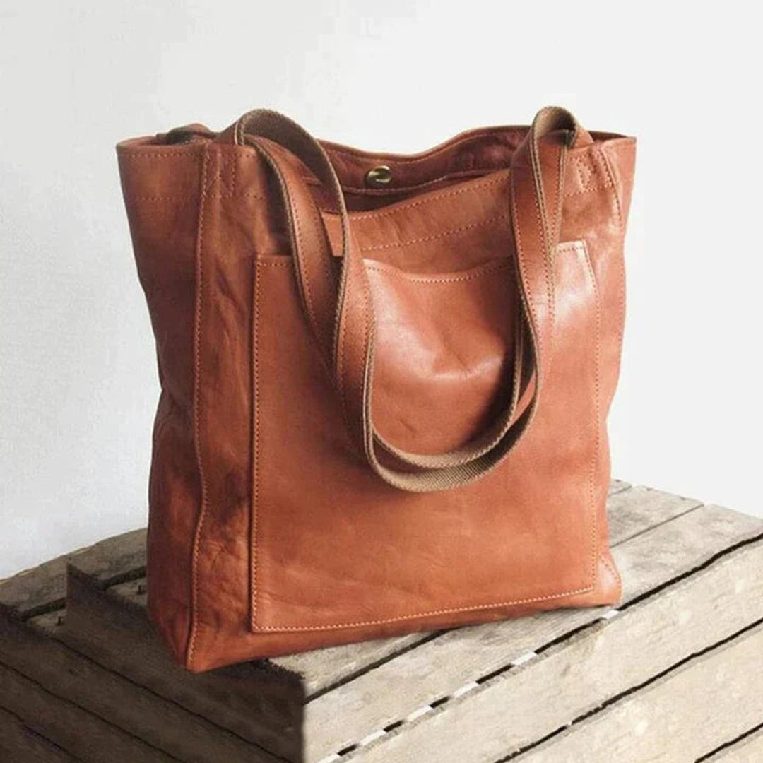 Women's Large Leather Shoulder Tote en Marrón