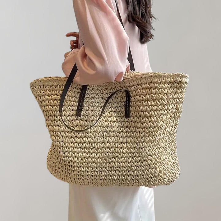 Women's Large Woven Raffia Bohemian en Beige