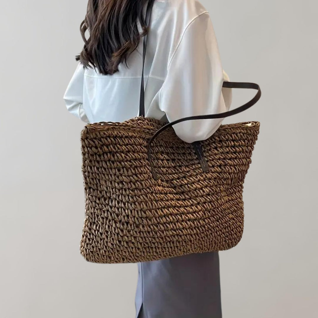 Women's Large Woven Raffia Bohemian en Coffee
