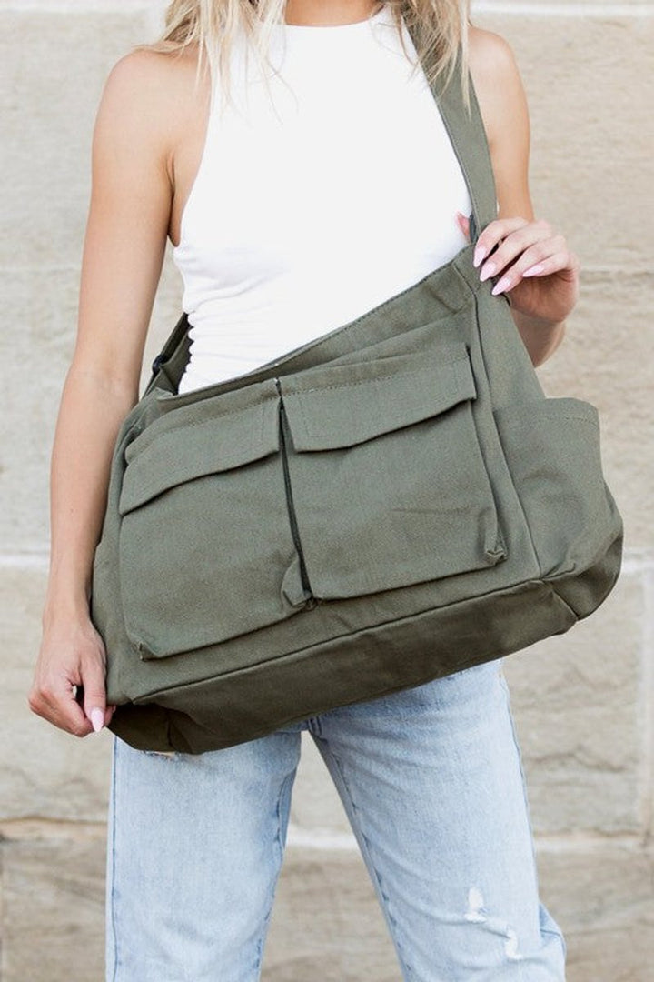 Women's Oversized Canvas Tote Bag en Verde oliva