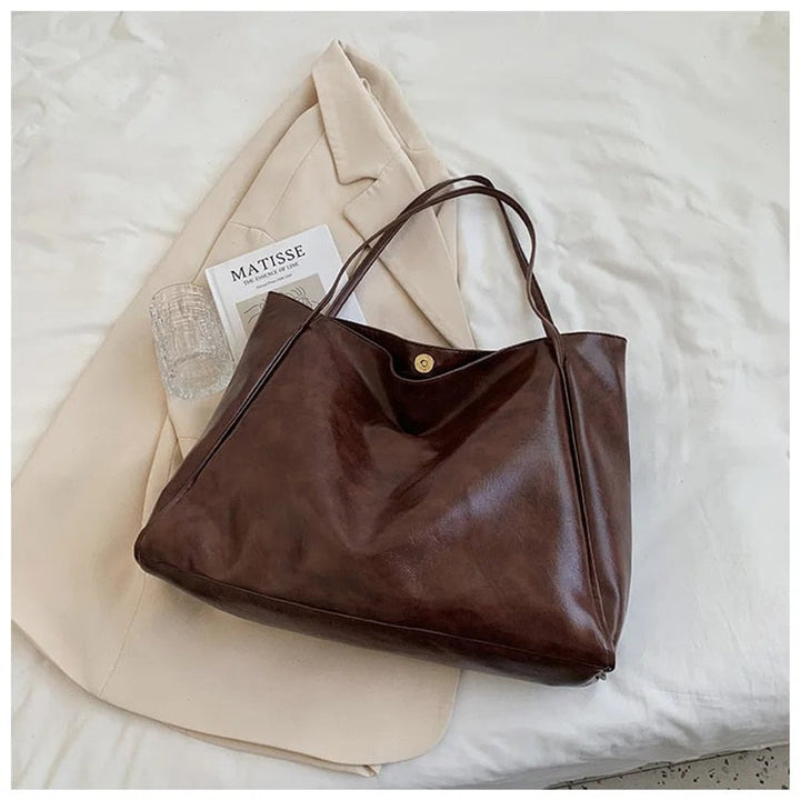 Women's Retro Large-Capacity PU Leather en Kaffee