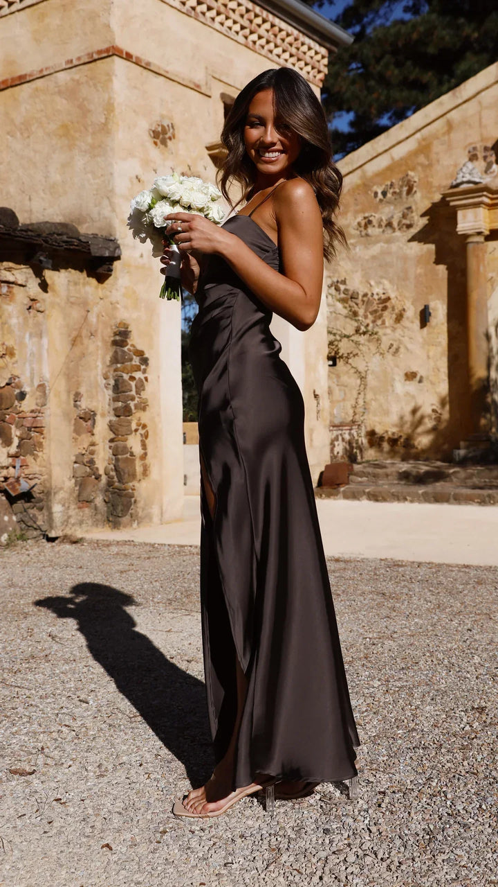 Women’s Spring Satin Slip Maxi en Espresso