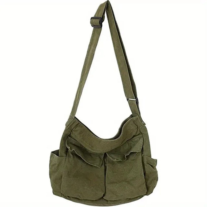 Women's Vintage Multi-Pocket Canvas Tote en Army Green