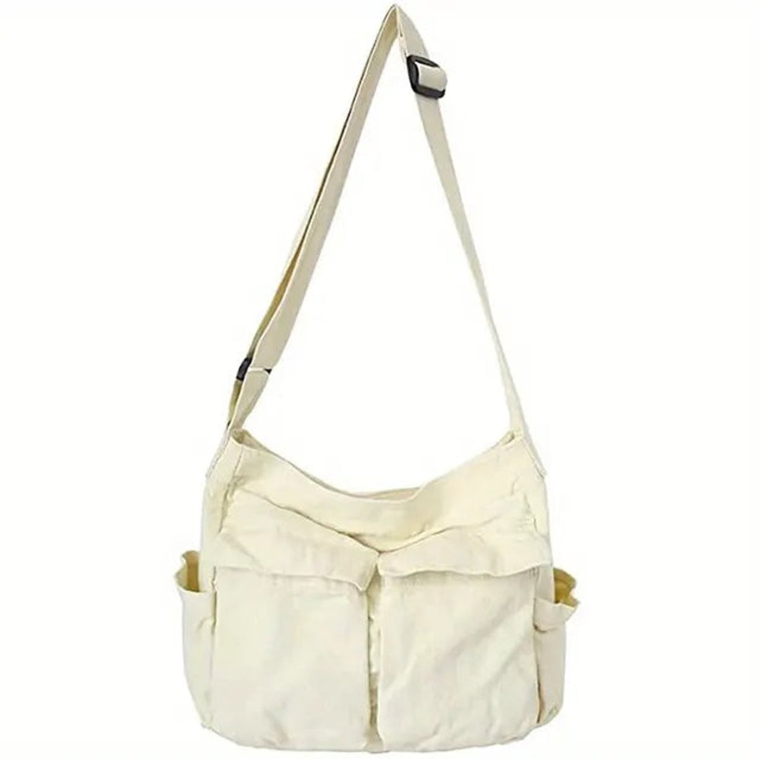 Women's Vintage Multi-Pocket Canvas Tote en Blanco