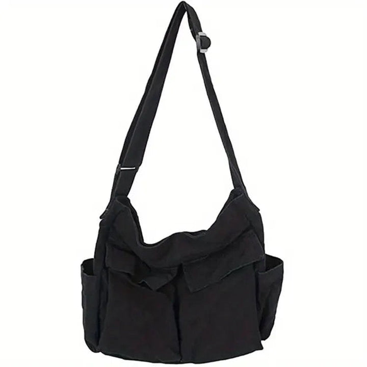 Women's Vintage Multi-Pocket Canvas Tote en Negro