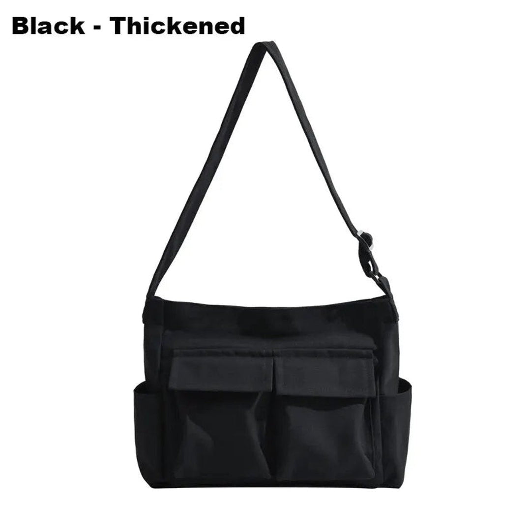 Women's Vintage Slouchy Canvas Tote en Black-Thickened