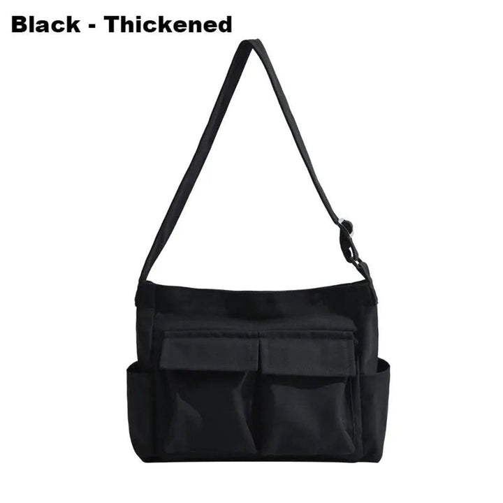 Women's Vintage Slouchy Canvas Tote en Black-Thickened